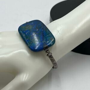 Artisan Made Green Blue Azurite Malachite Sterling Silver Toggle Bracelet 44g